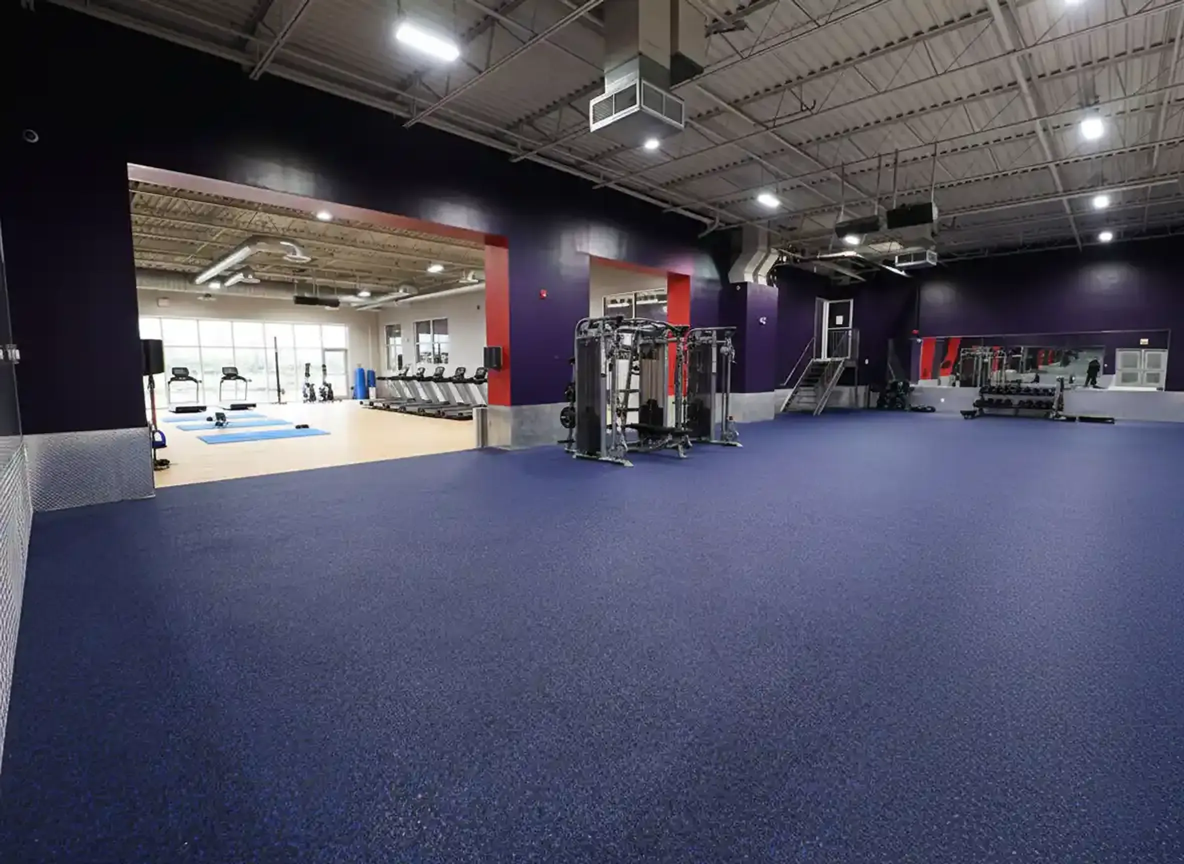 Navy blue rubber flooring in a commercial gym