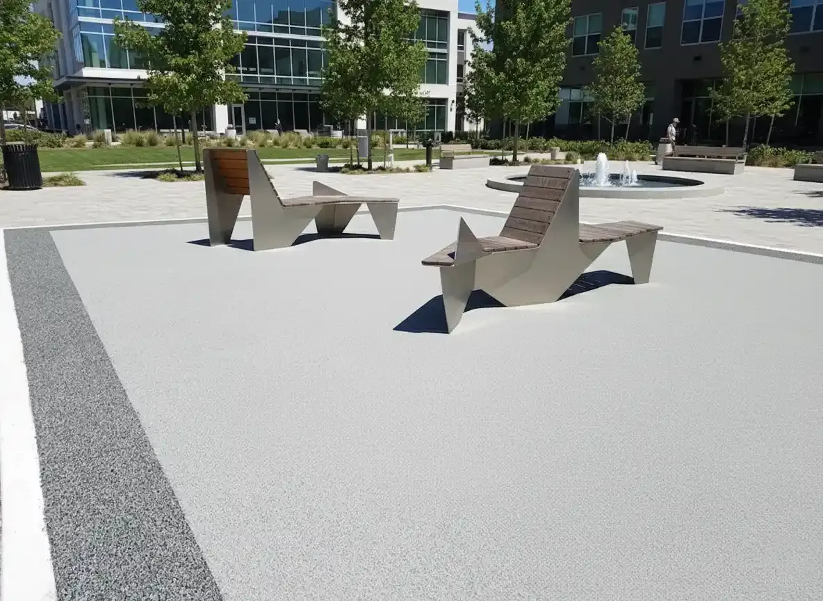 Light grey resin surface in an outdoor plaza